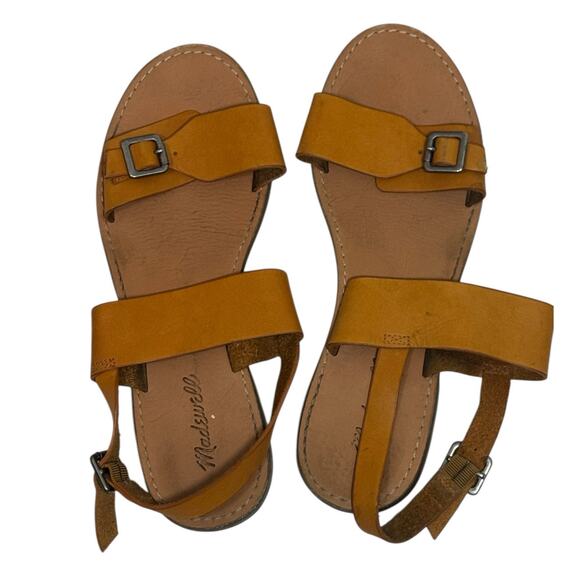 Madewell Boardwalk Buckle Leather Sandal Womens 9.5 Brown Orange Cognac Flat - Picture 2 of 5